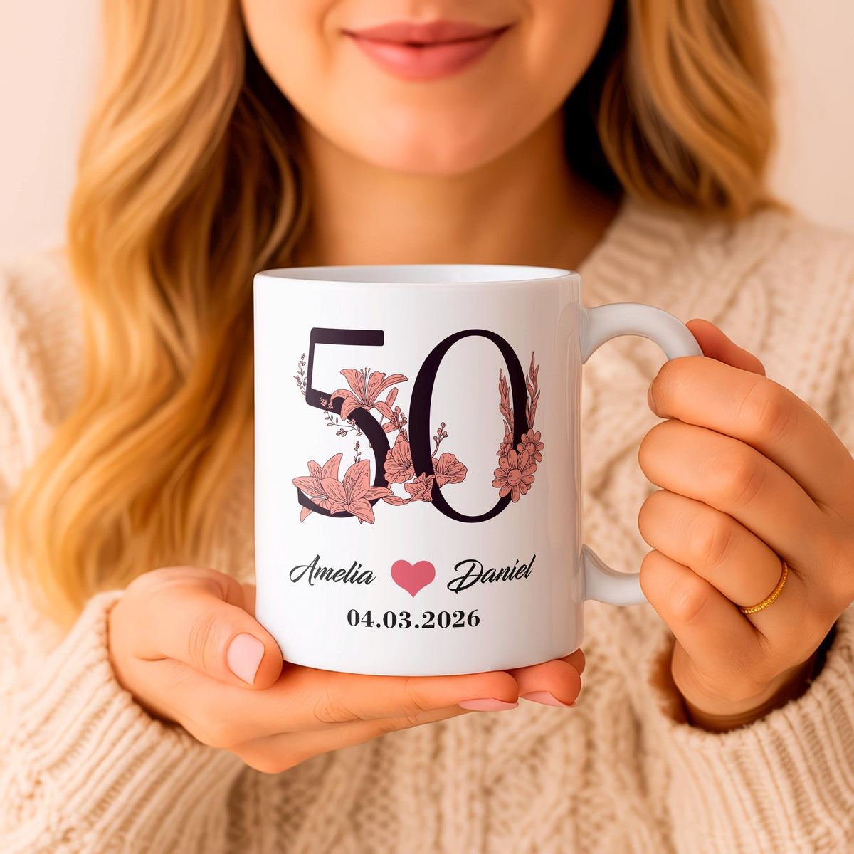 Personalized 50th Anniversary Coffee Mug, Custom Couple Names Date, Romantic Gift