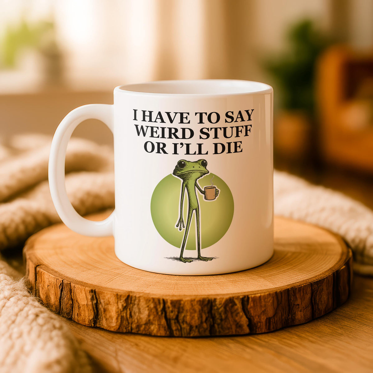 Funny Frog Coffee Mug, I Have to Say Weird Stuff Ceramic Cup, Animal Humor Mug