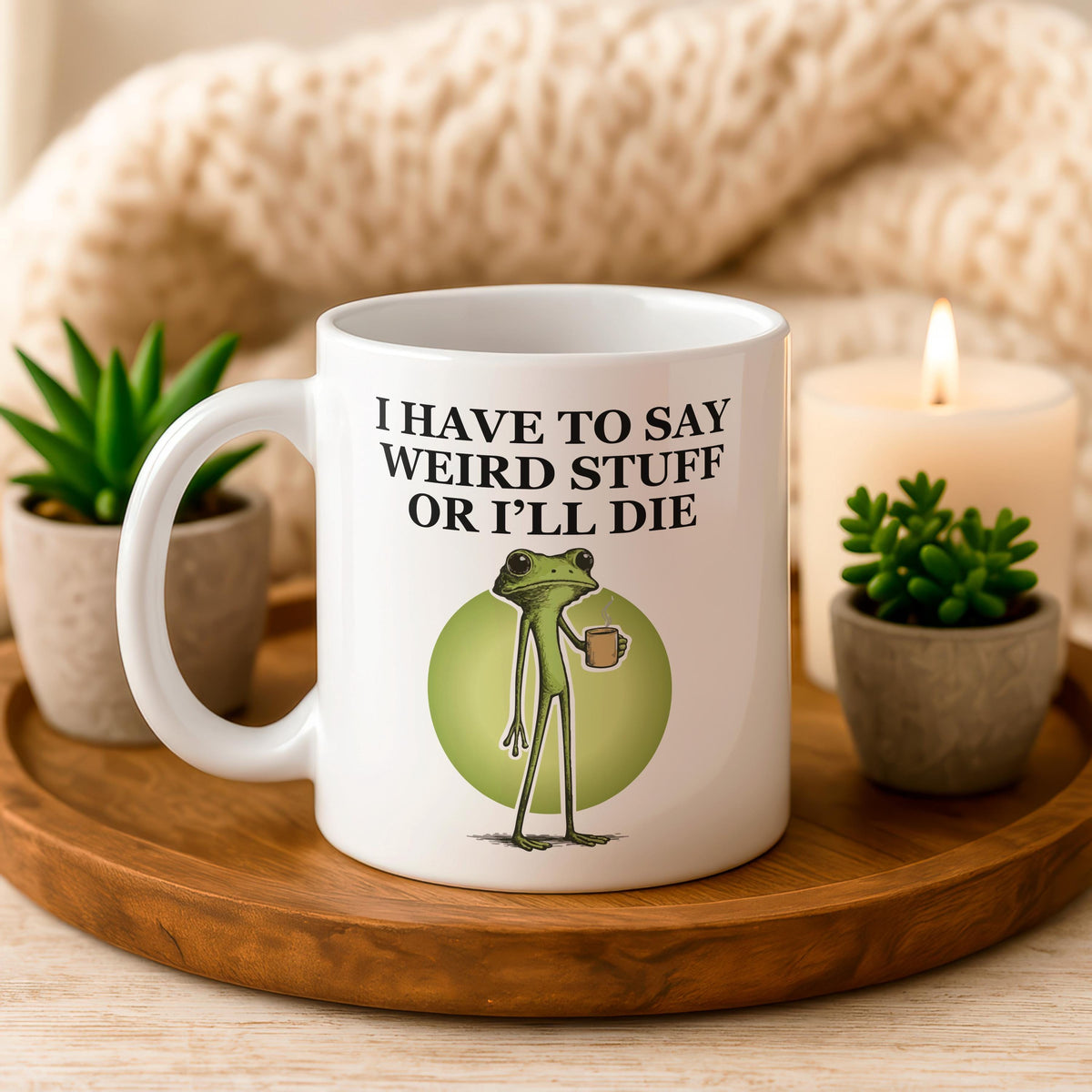 Funny Frog Coffee Mug, I Have to Say Weird Stuff Ceramic Cup, Animal Humor Mug