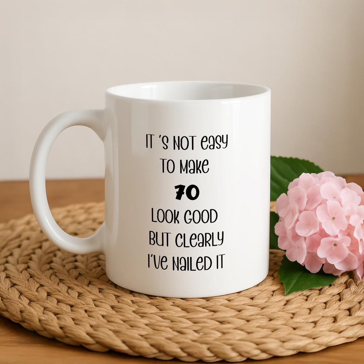 Personalized 70th Birthday Mug, Floral Coffee Cup, Custom Name Ceramic Gift