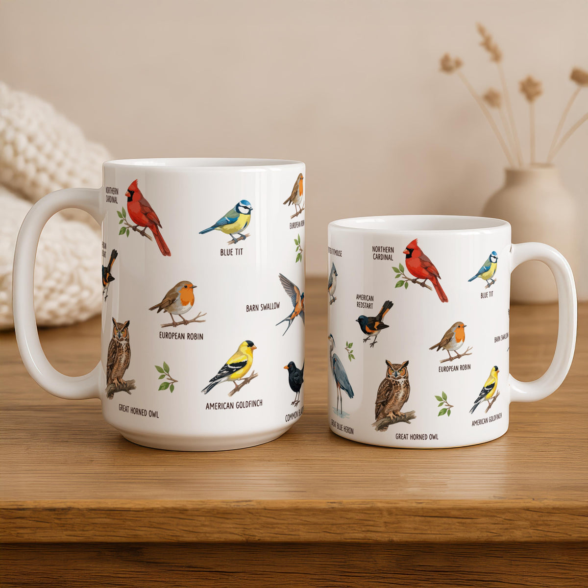 Custom Ceramic Mug, Colorful Birds, Nature Lover Gift, 11oz or 15oz