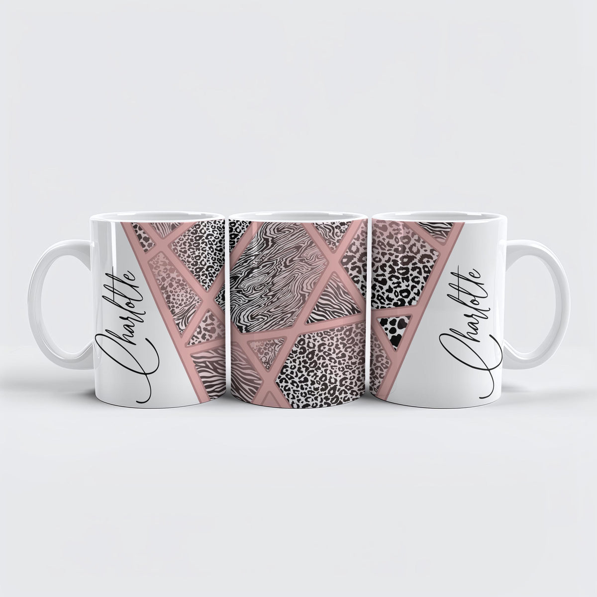 Personalized Animal Print Patchwork Ceramic Mug, Custom Name Coffee Cup