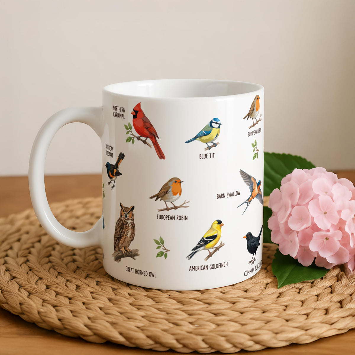 Custom Ceramic Mug, Colorful Birds, Nature Lover Gift, 11oz or 15oz