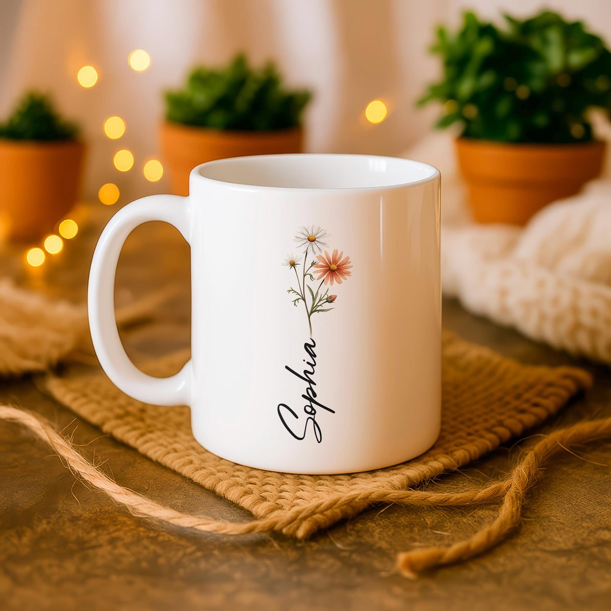 Custom Ceramic Mug, Floral Birth Month Flower, To My Daughter Gift