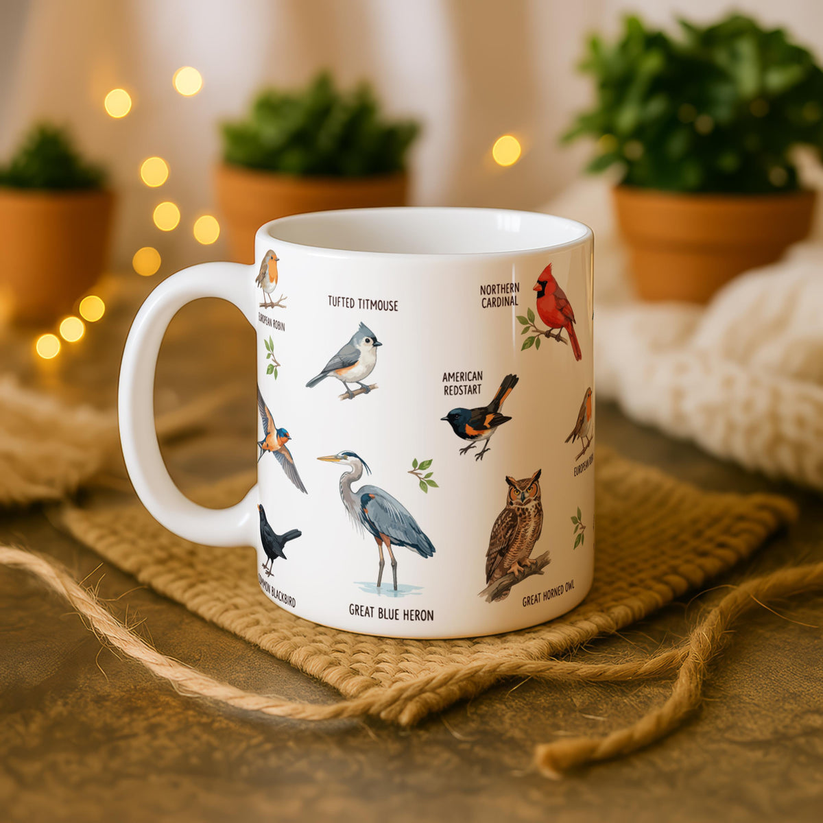 Custom Ceramic Mug, Colorful Birds, Nature Lover Gift, 11oz or 15oz