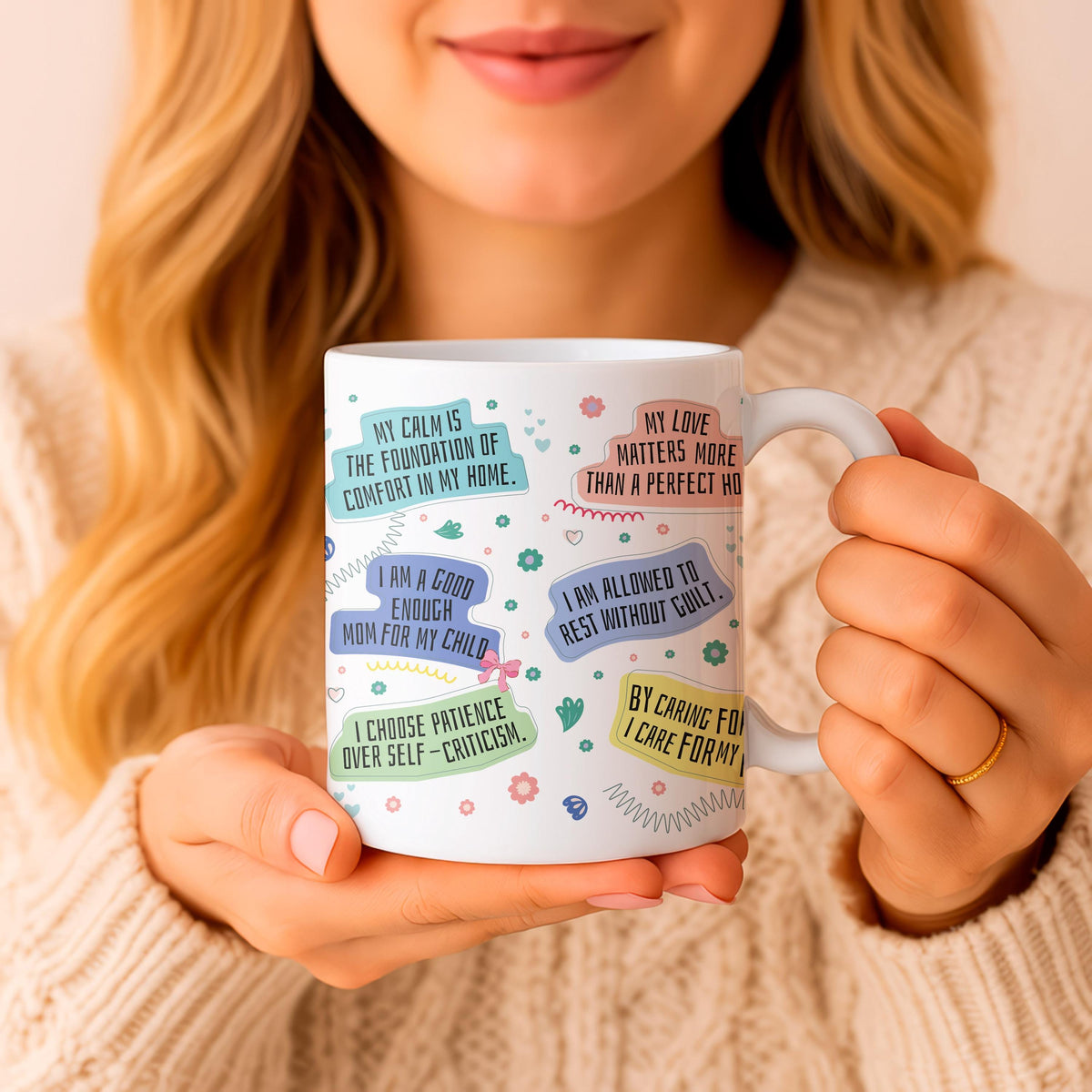 Calm Mom Ceramic Mug, Inspirational Quotes Coffee Cup, Positive Mindset Gift
