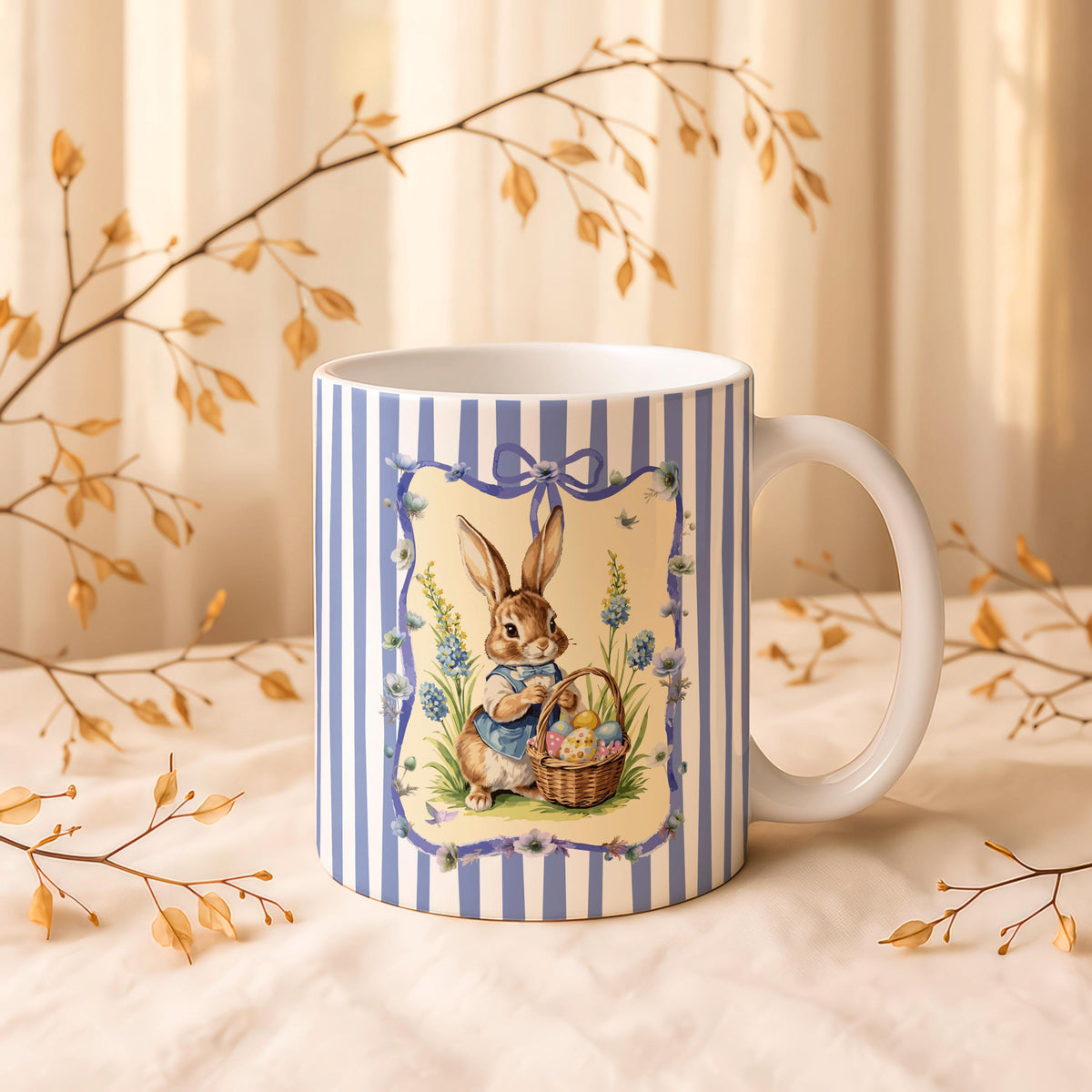 Easter Bunny Ceramic Mug, Spring Rabbit Coffee Cup, Animal Tea Cup