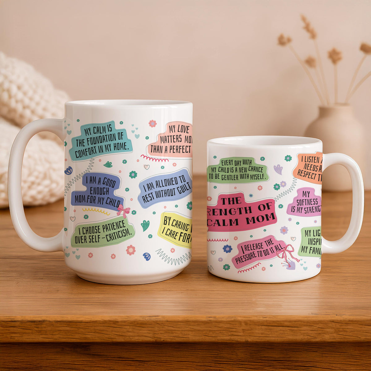 Calm Mom Ceramic Mug, Inspirational Quotes Coffee Cup, Positive Mindset Gift