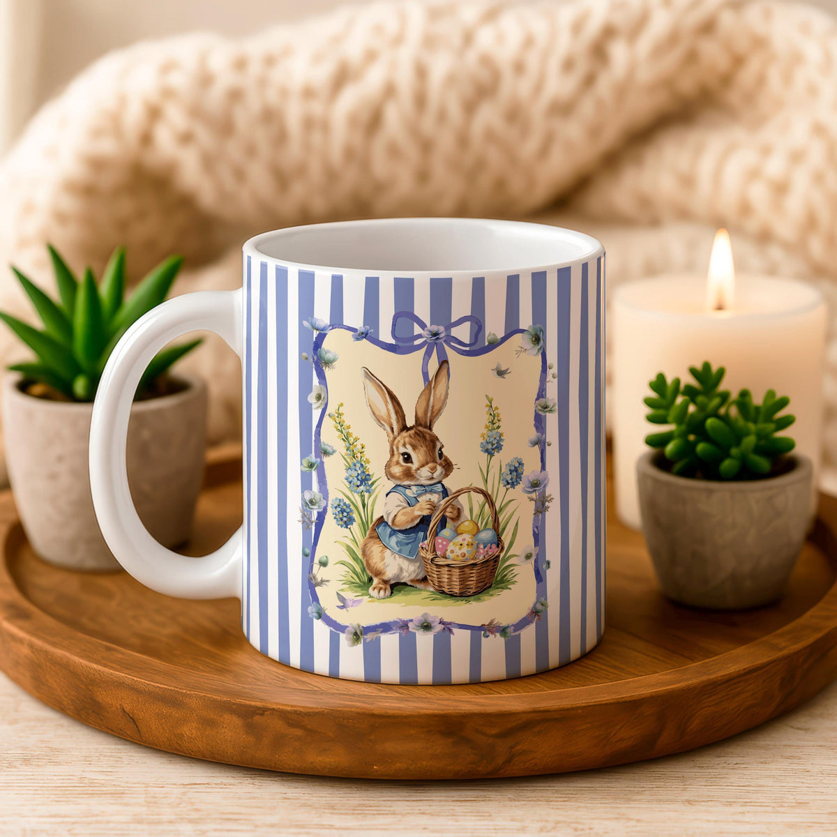 Easter Bunny Ceramic Mug, Spring Rabbit Coffee Cup, Animal Tea Cup