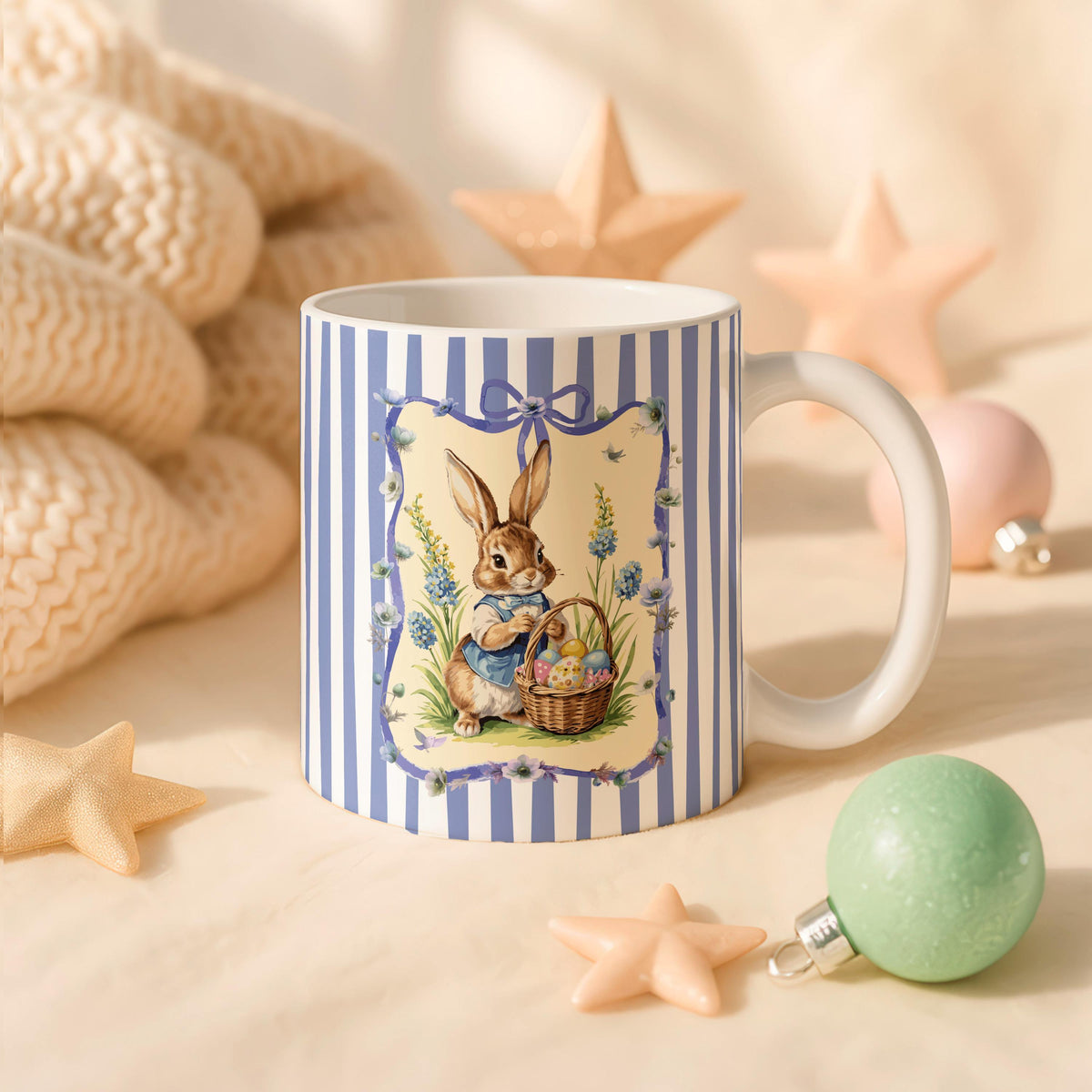 Easter Bunny Ceramic Mug, Spring Rabbit Coffee Cup, Animal Tea Cup