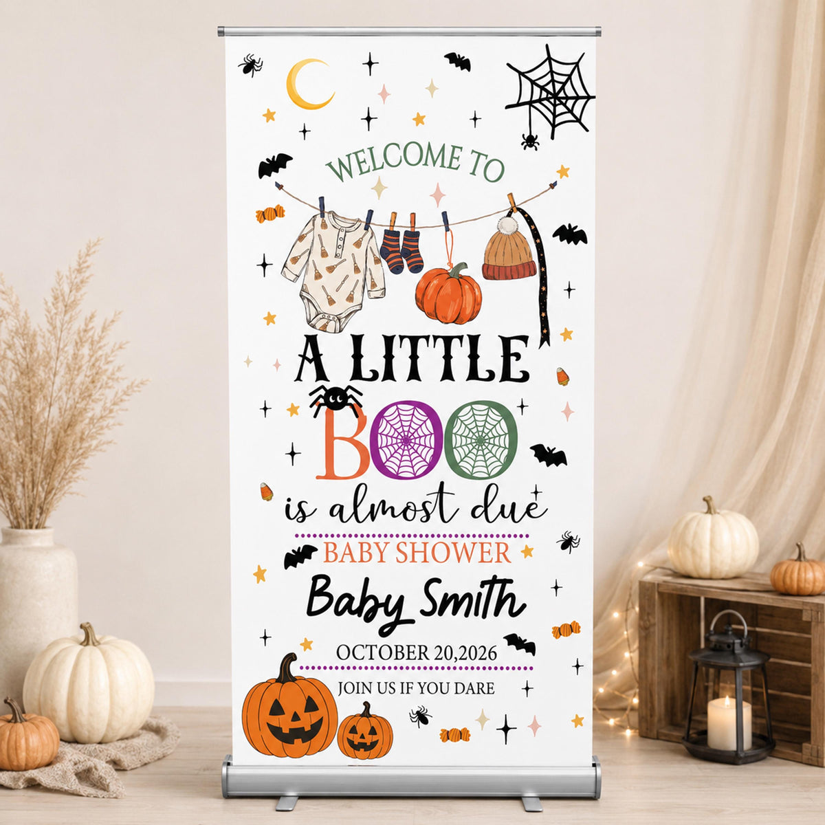 Halloween Baby Shower Banner, Personalized "A Little Boo" Spooky Welcome Sign