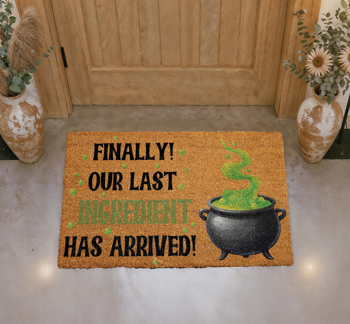 Halloween Witches Cauldron Door Mat, Spooky Welcome Mat, Outdoor Rug