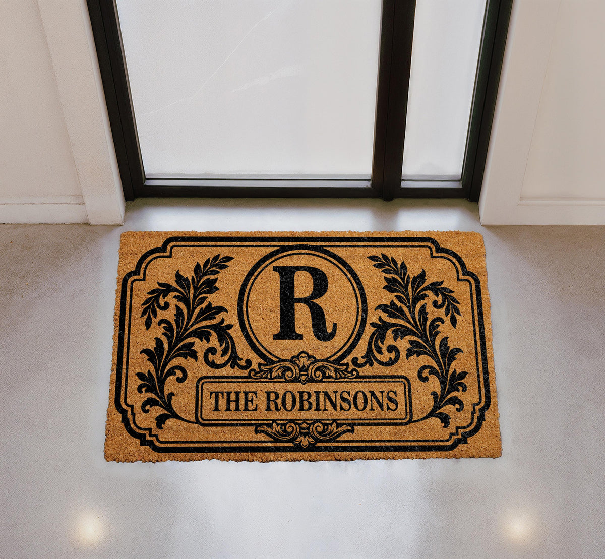 Personalized Family Name Doormat, Ornate Border Welcome Mat, Housewarming Gift