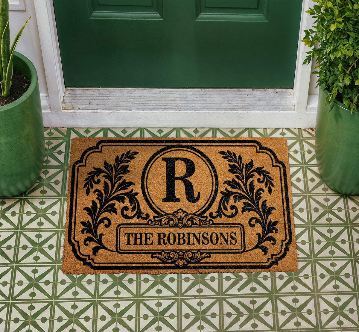Personalized Family Name Doormat, Ornate Border Welcome Mat, Housewarming Gift