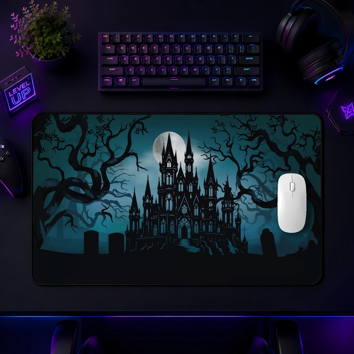 Gothic Vampire Castle Desk Mat, Spooky Witchy Mouse Pad, Halloween Gaming Setup