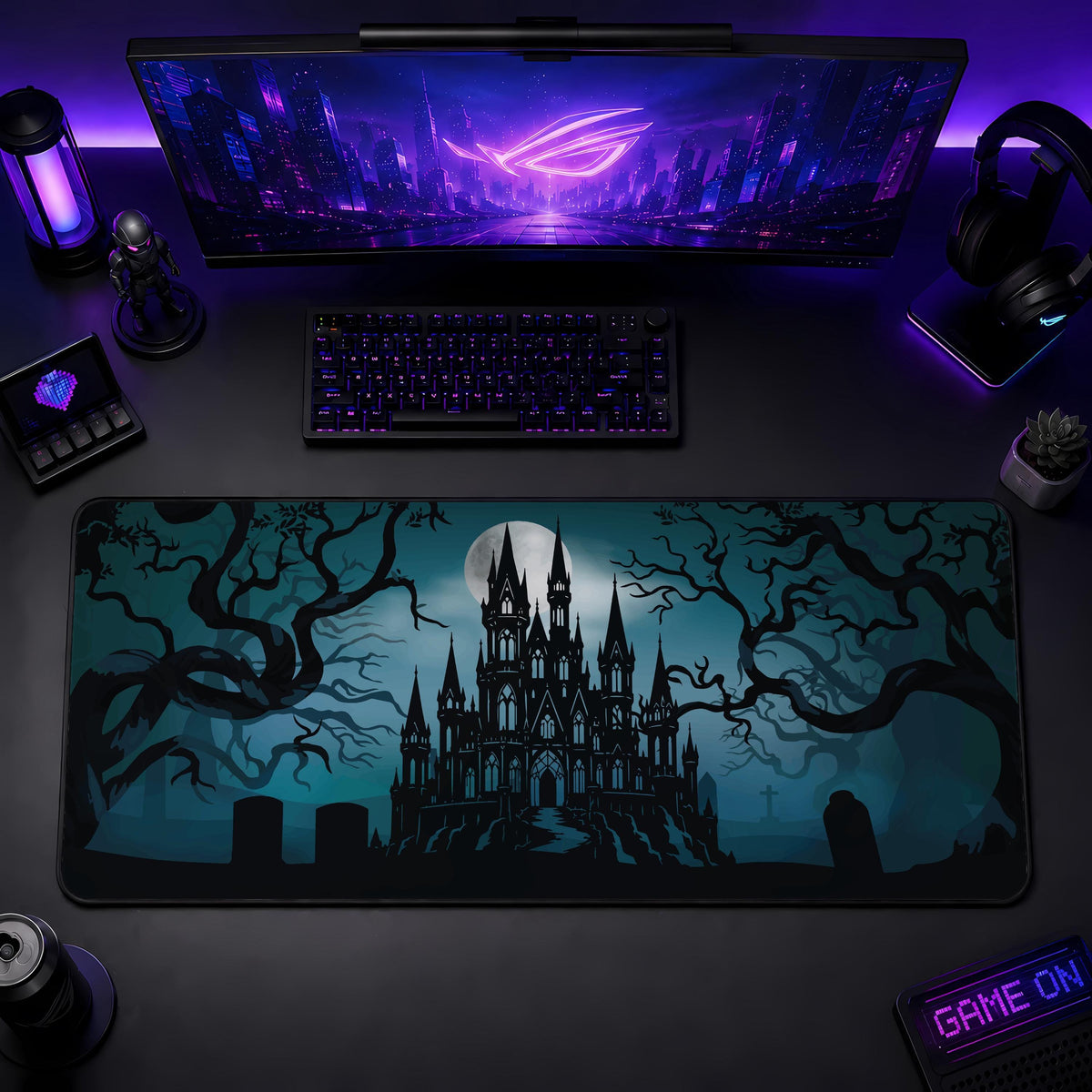 Gothic Vampire Castle Desk Mat, Spooky Witchy Mouse Pad, Halloween Gaming Setup