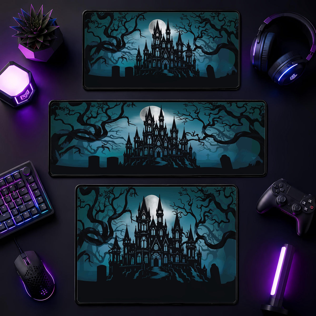 Gothic Vampire Castle Desk Mat, Spooky Witchy Mouse Pad, Halloween Gaming Setup