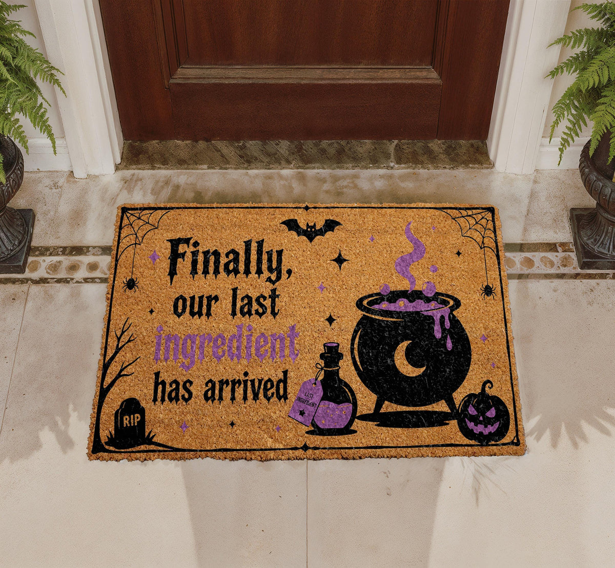 Witch Cauldron Halloween Doormat, Spooky Porch Decor, Welcome Mat