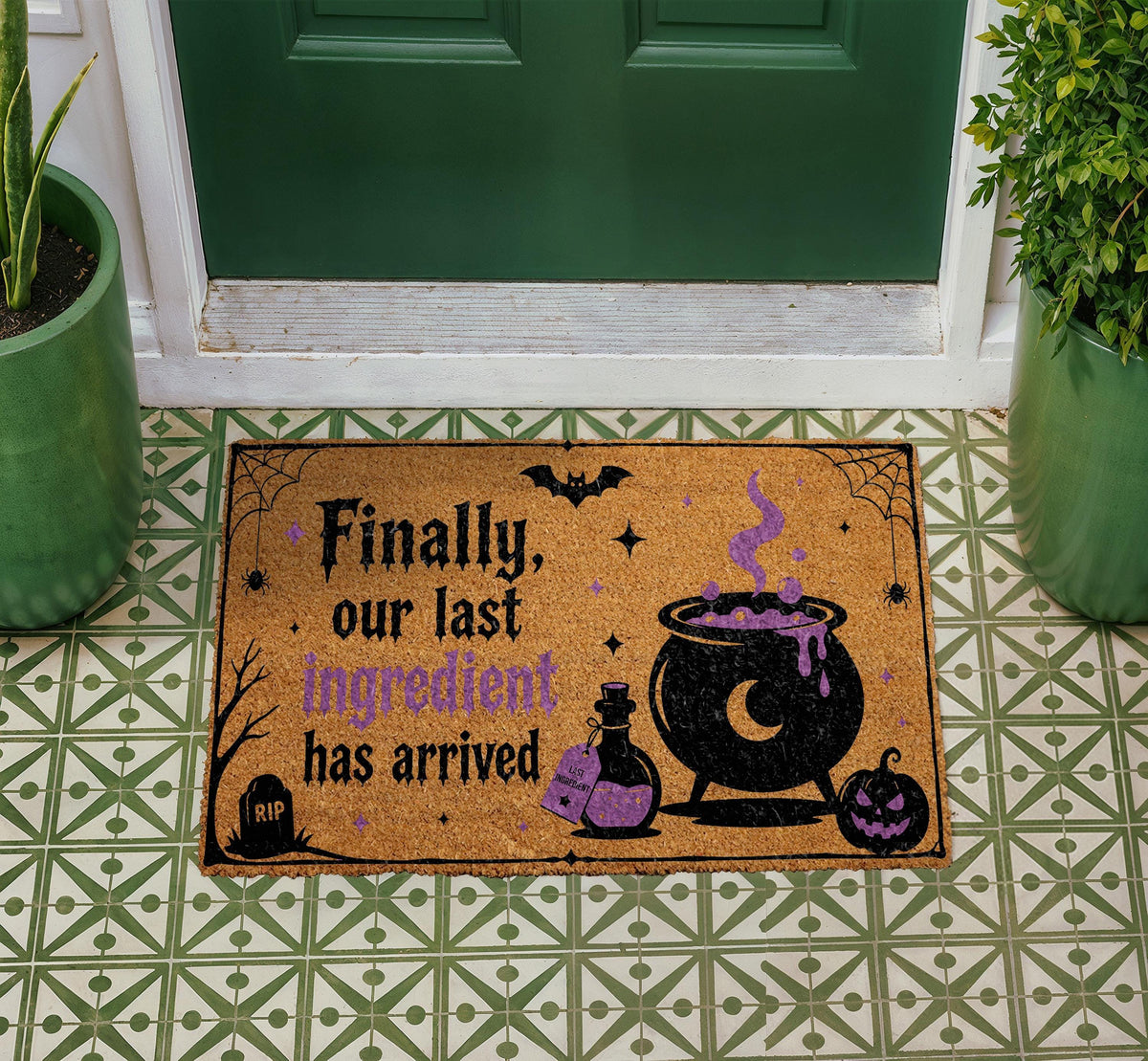 Witch Cauldron Halloween Doormat, Spooky Porch Decor, Welcome Mat