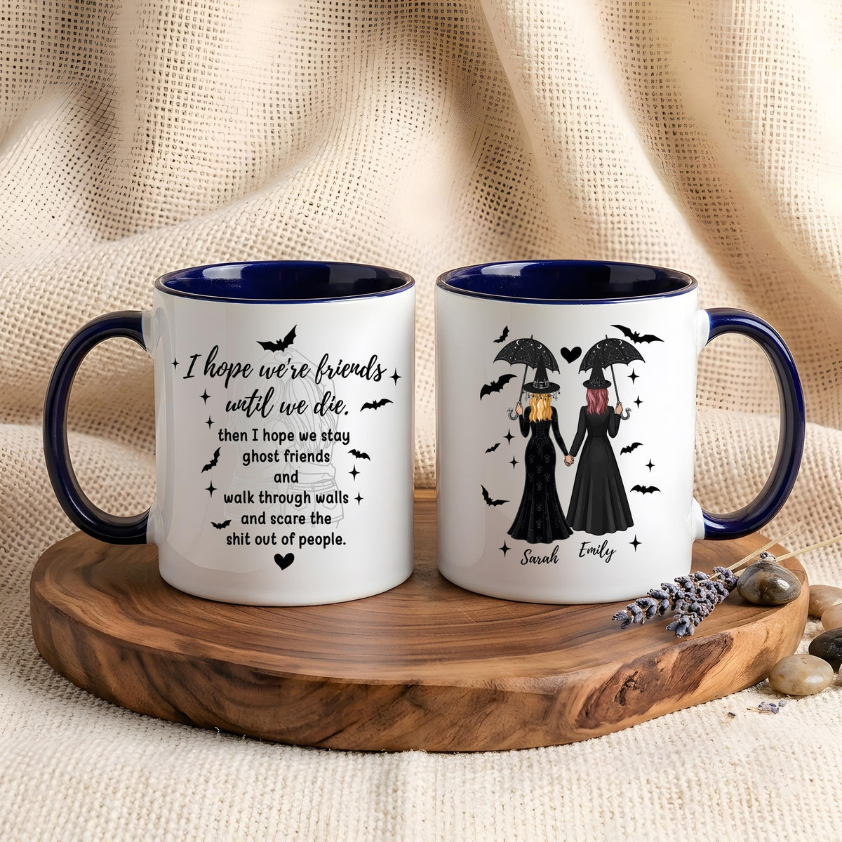 Personalized Witch BFF Coffee Mugs, Custom Name & Hair Style, Spooky Season Gift