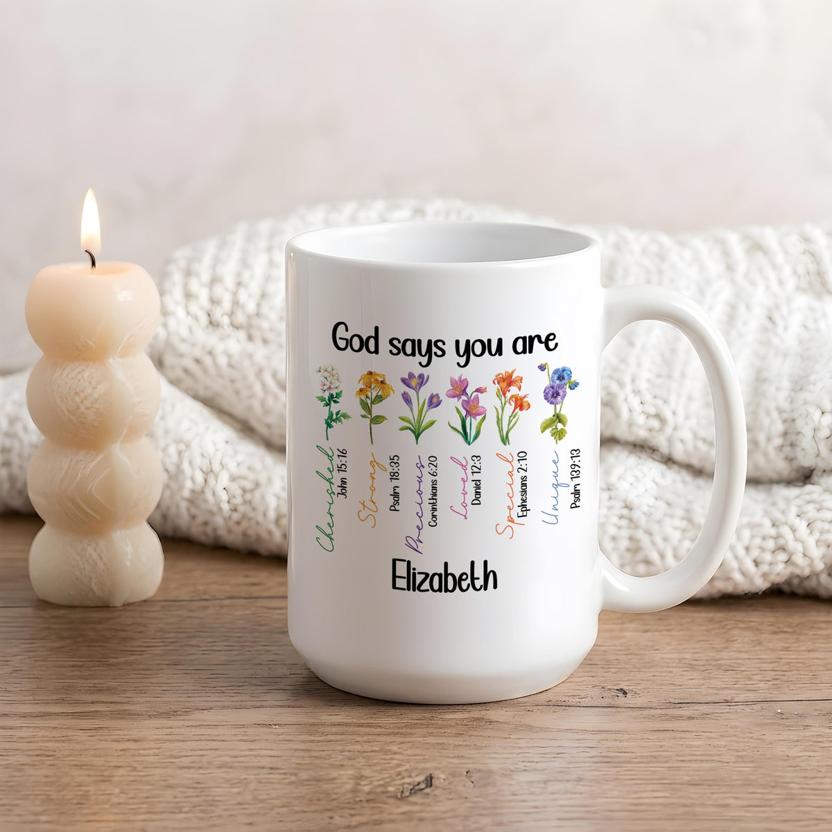 Personalized Floral Bible Verse Mug, God Says You Are Coffee Cup
