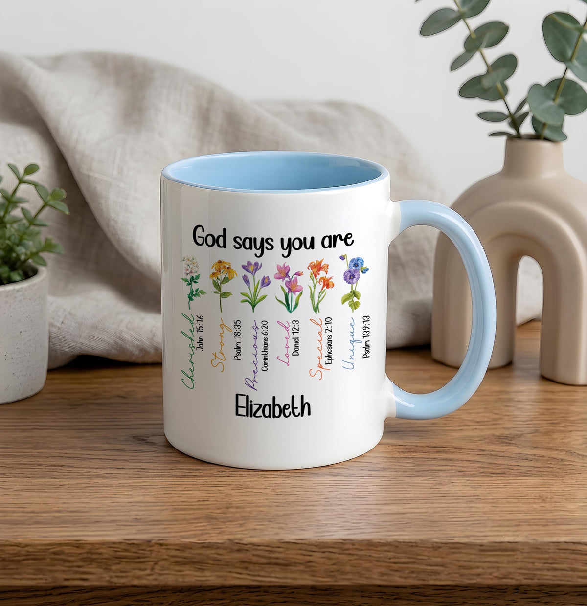 Personalized Floral Bible Verse Mug, God Says You Are Coffee Cup