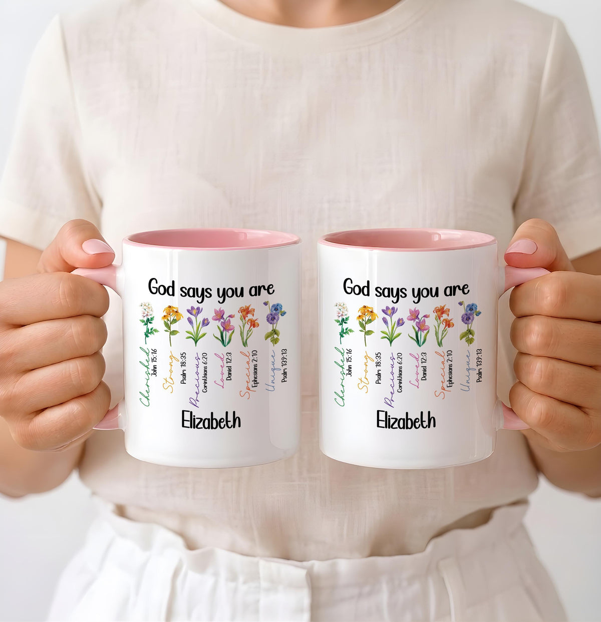 Personalized Floral Bible Verse Mug, God Says You Are Coffee Cup