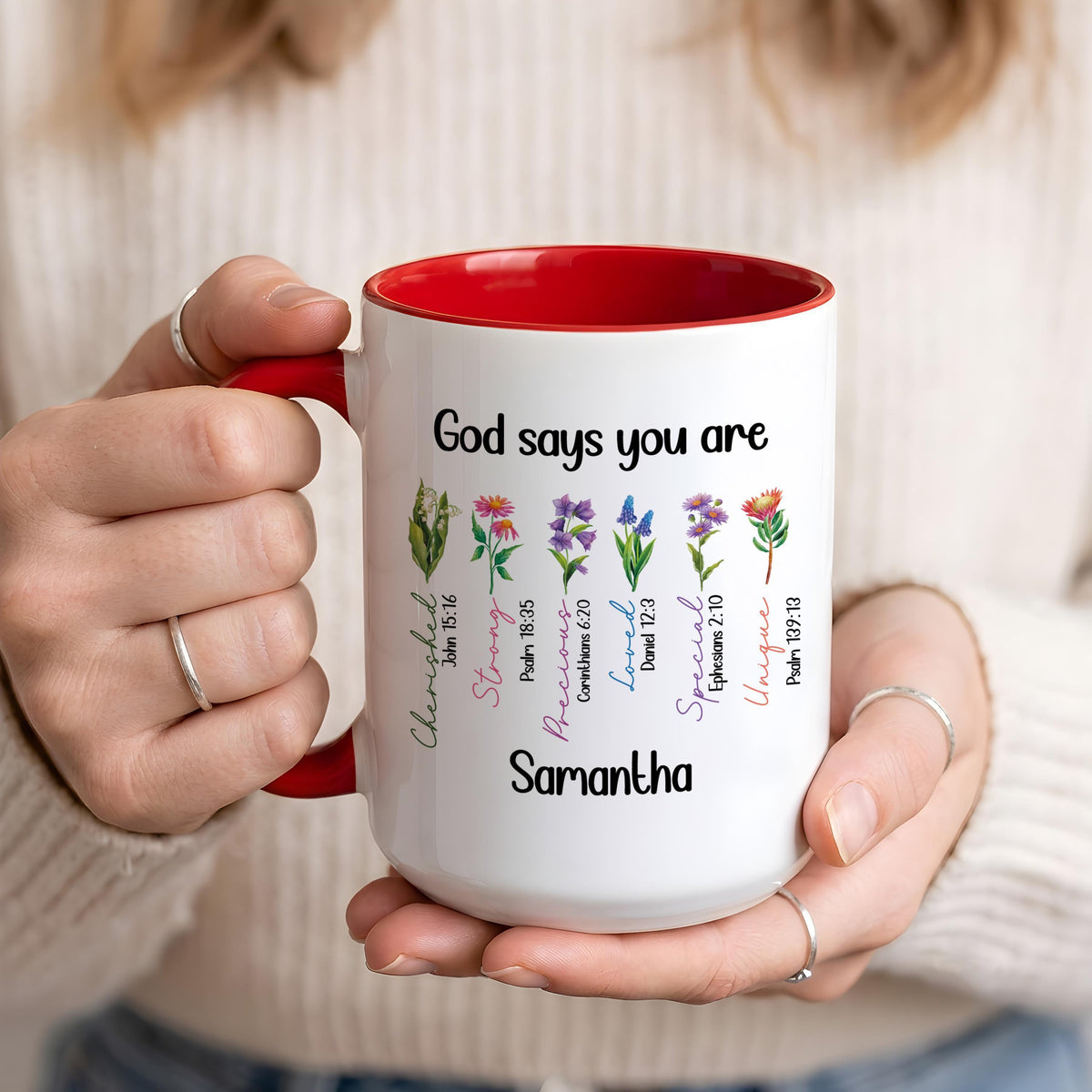 Personalized Floral Faithful Ceramic Cup, Custom Name Bible Verses Coffee Mug for Her