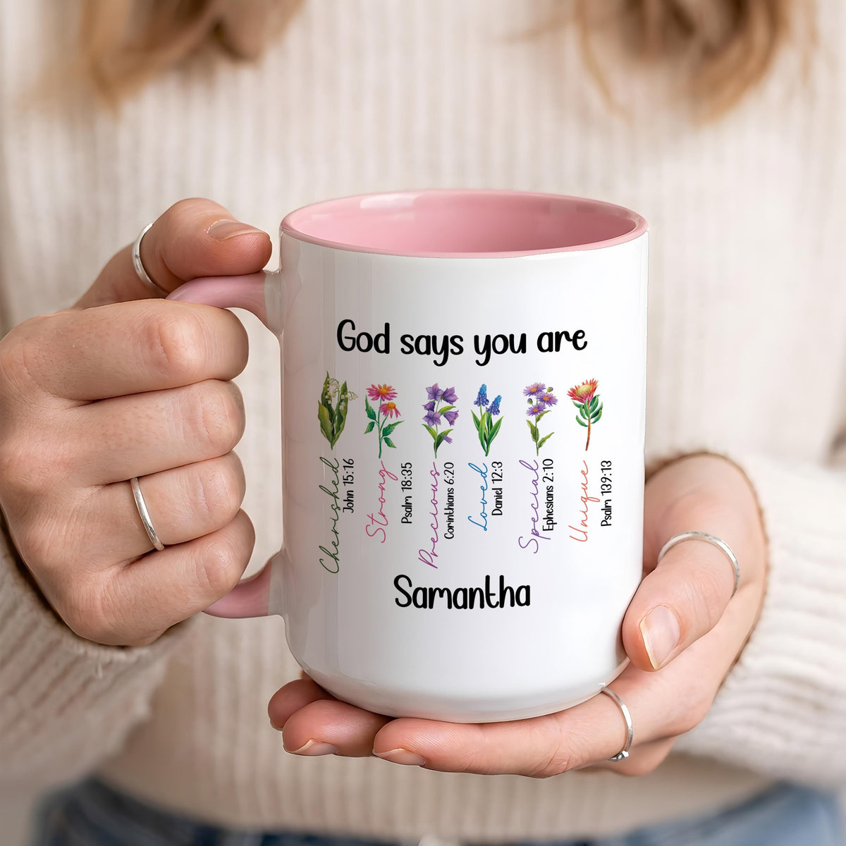 Personalized Floral Faithful Ceramic Cup, Custom Name Bible Verses Coffee Mug for Her
