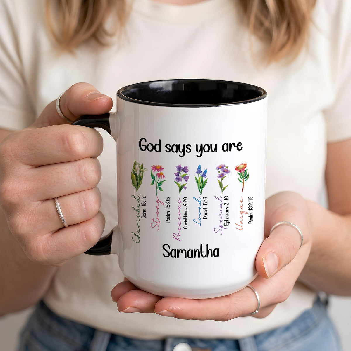 Personalized Floral Faithful Ceramic Cup, Custom Name Bible Verses Coffee Mug for Her