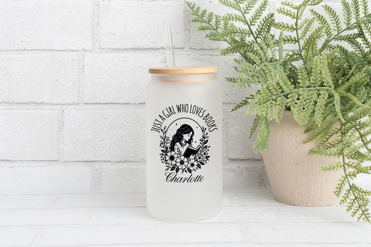 Custom Name Boho Floral Bookworm Can Glass Tumbler