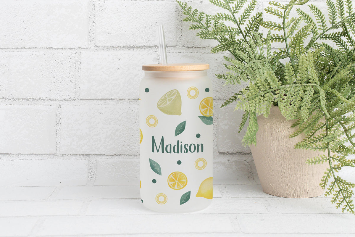 Personalized Lemon Glass Tumbler, Citrus Fruit Iced Lemonade Cup
