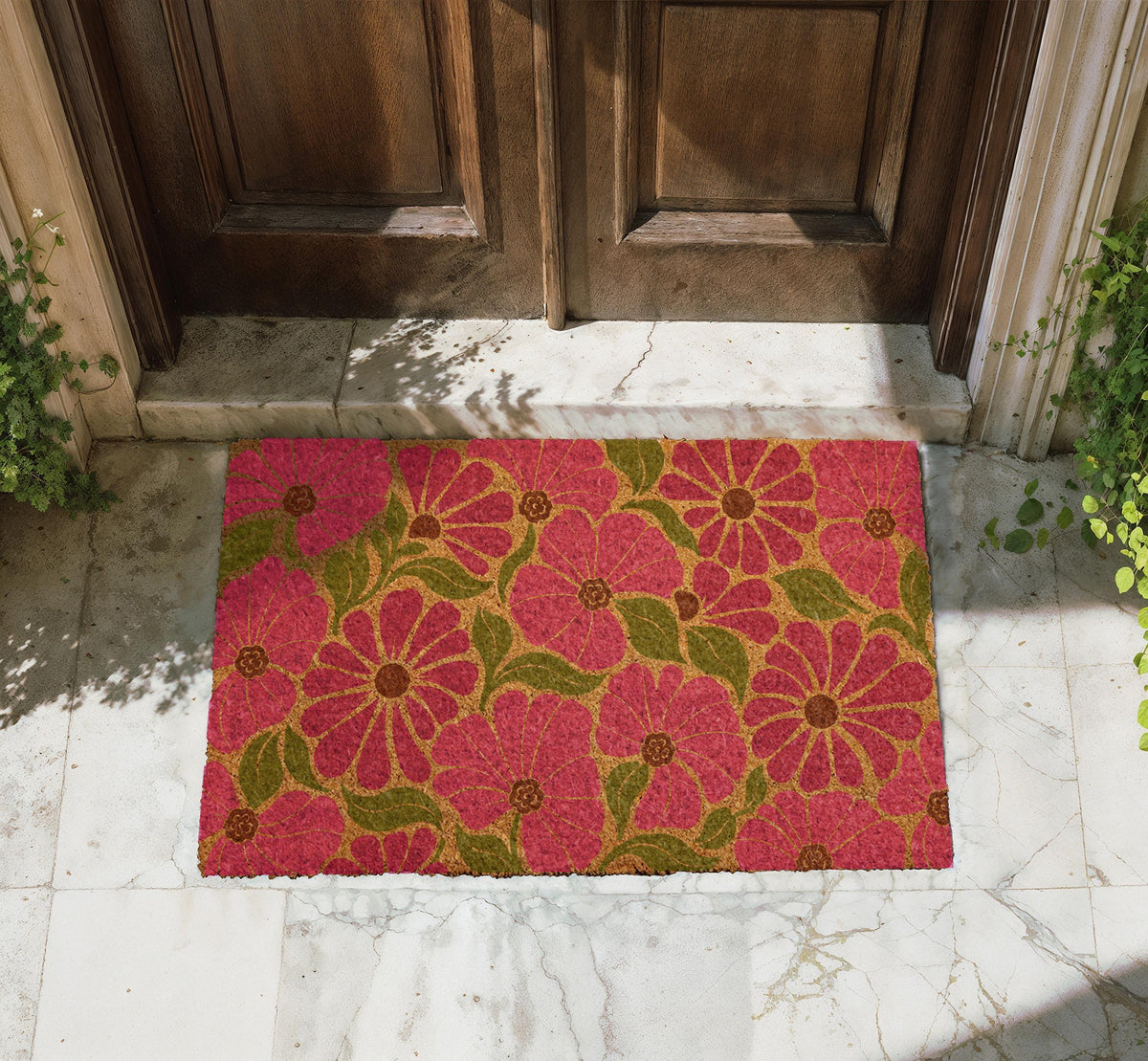 Floral Coir Doormat, Maximalist Flower Welcome Mat, Spring Porch Decor