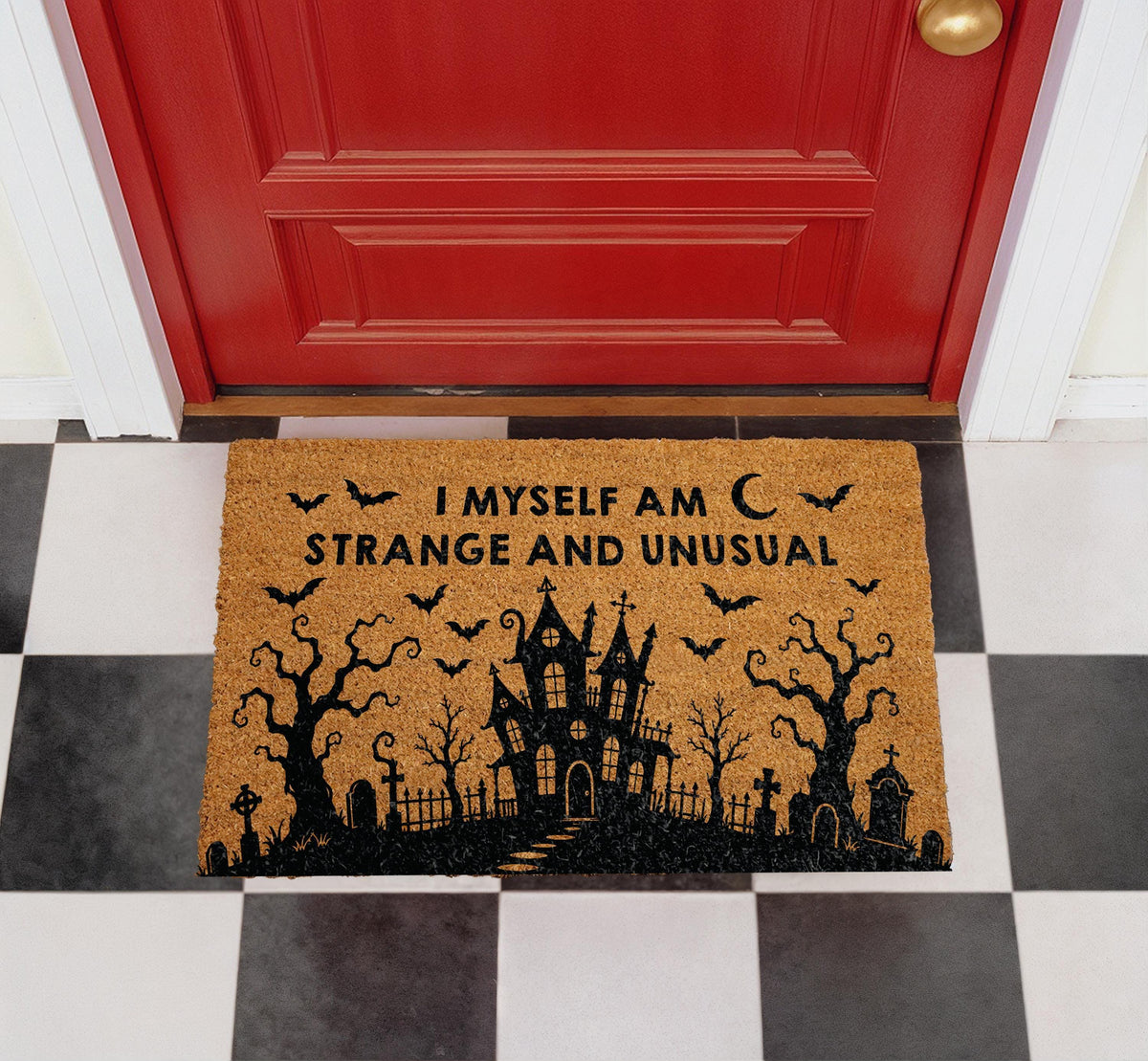 Haunted House Doormat, Gothic Halloween Welcome Mat, Spooky Fall Decor
