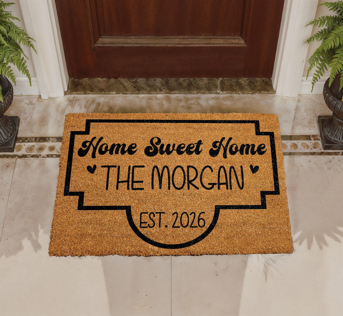 Custom Family Name Doormat, Personalized Monogram Welcome Rug, Natural Coir Home Decor