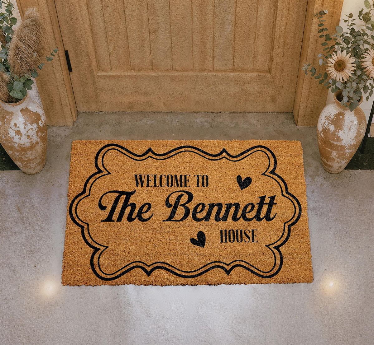 Custom Family Name Doormat, Personalized Monogram Welcome Rug, Natural Coir Home Decor