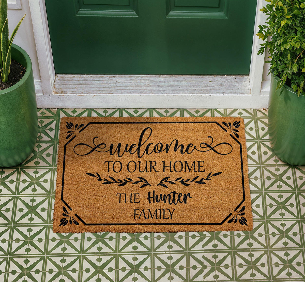 Personalized Coir Doormat, Custom Family Name Welcome Mat, Farmhouse Entryway Rug
