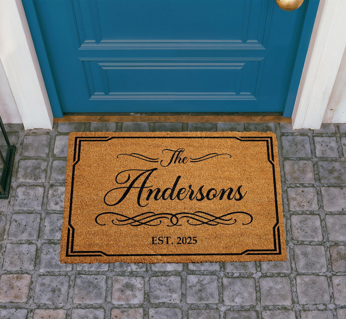 Personalized Natural Coir Doormat, Custom Family Name Welcome Mat, Established Year Entry Rug
