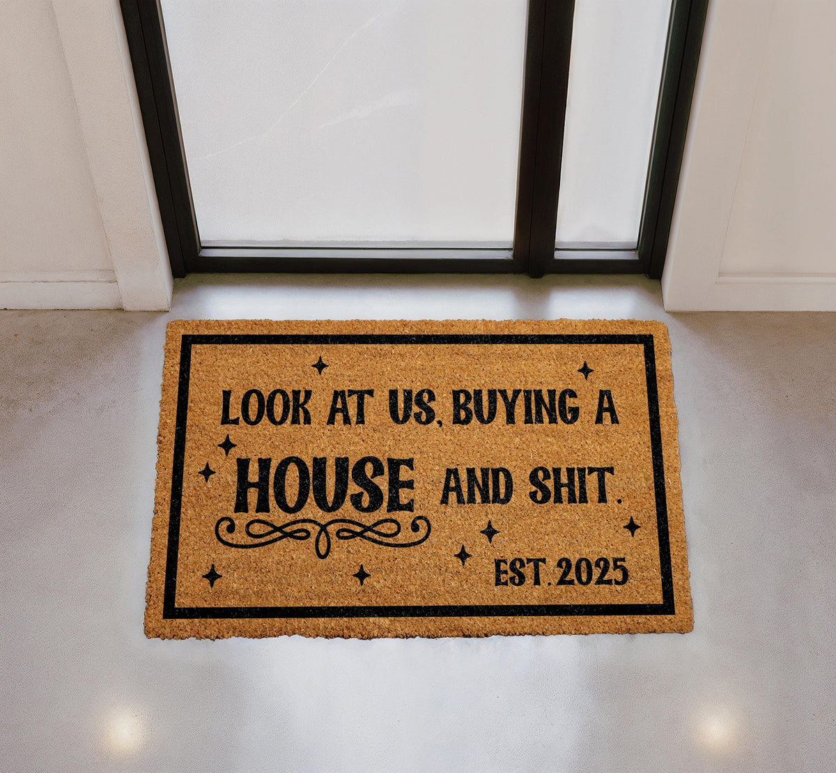 Funny Housewarming Doormat, Personalized Coir Welcome Mat (Est. 2025)