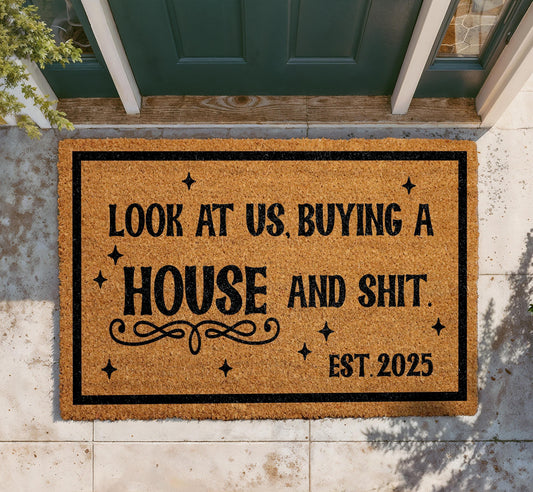 Funny Housewarming Doormat, Personalized Coir Welcome Mat (Est. 2025)