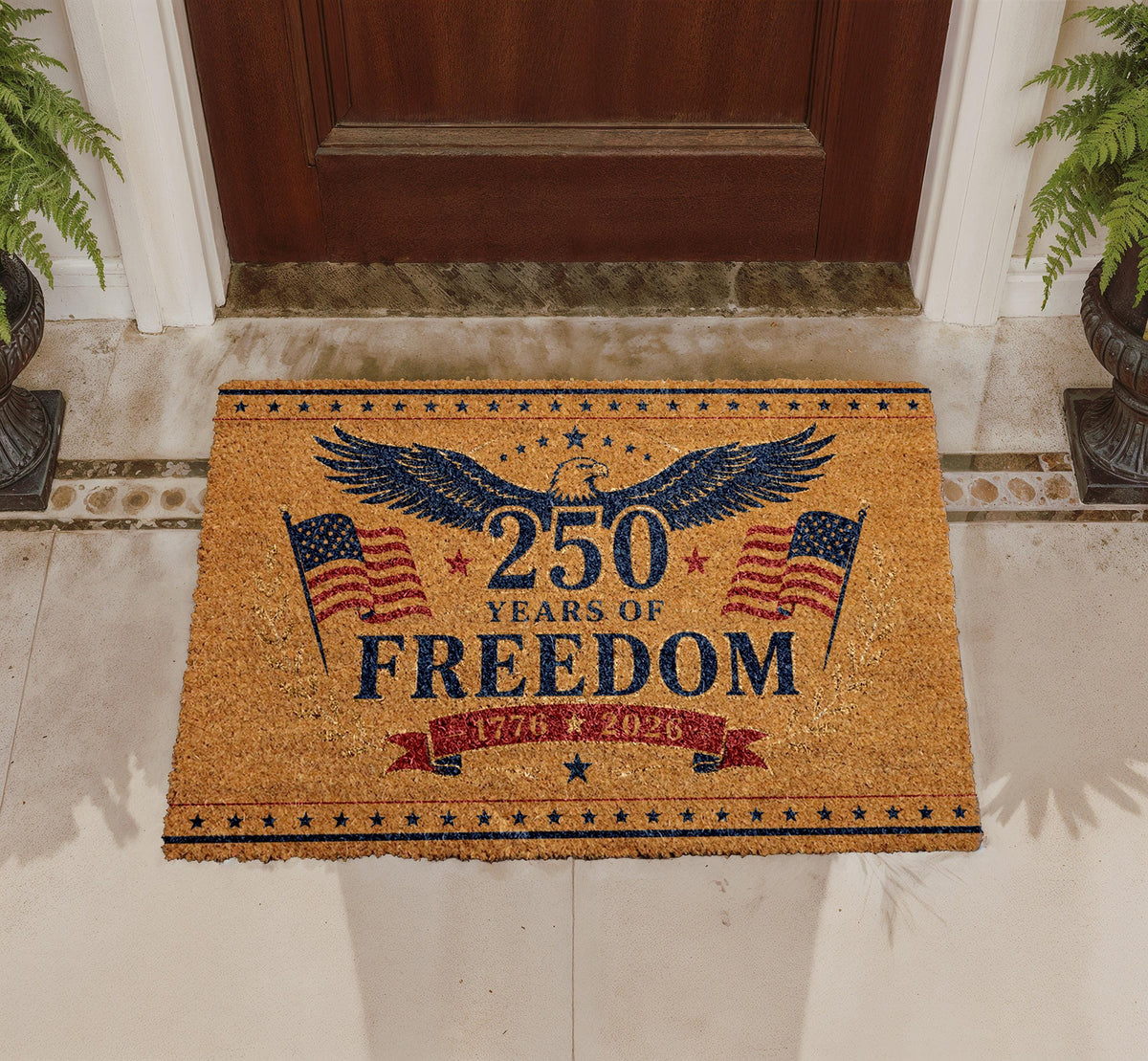 250th Anniversary Freedom Doormat, Patriotic Eagle Welcome Mat (Coir)