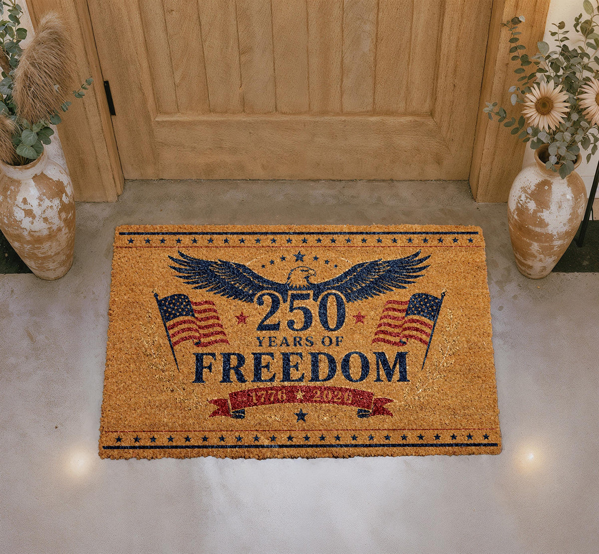 250th Anniversary Freedom Doormat, Patriotic Eagle Welcome Mat (Coir)