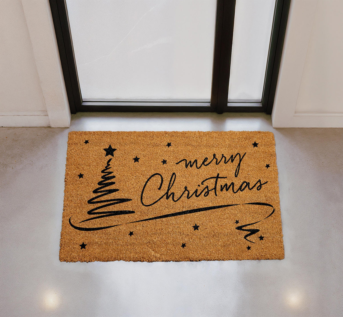 Merry Christmas Coir Doormat, Festive Tree Welcome Mat, Front Porch Decor