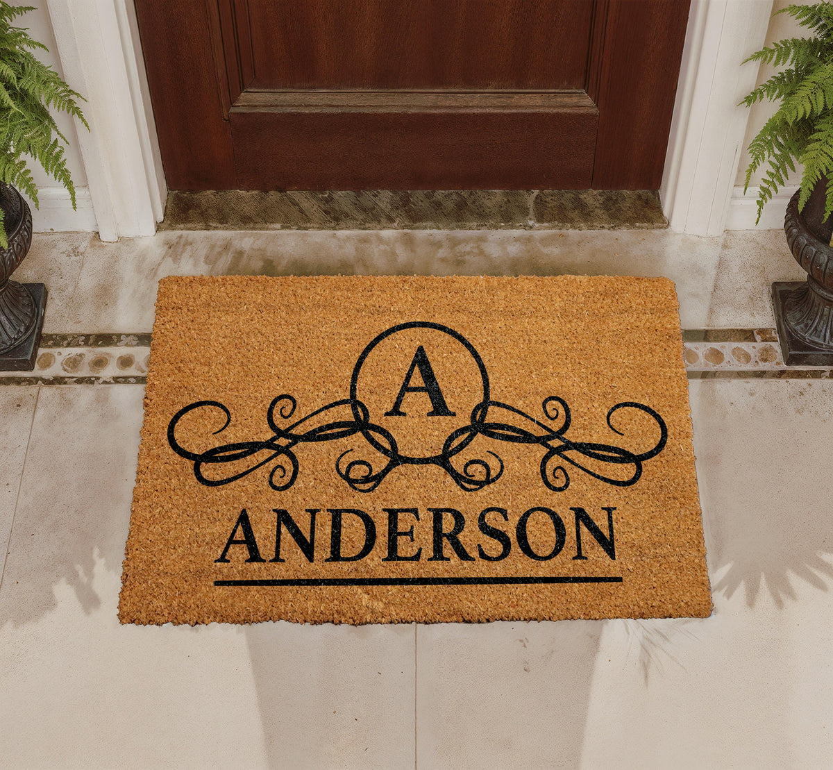 Personalized Coir Doormat, Custom Family Name Welcome Mat, Elegant Porch Rug (Wedding Gift)
