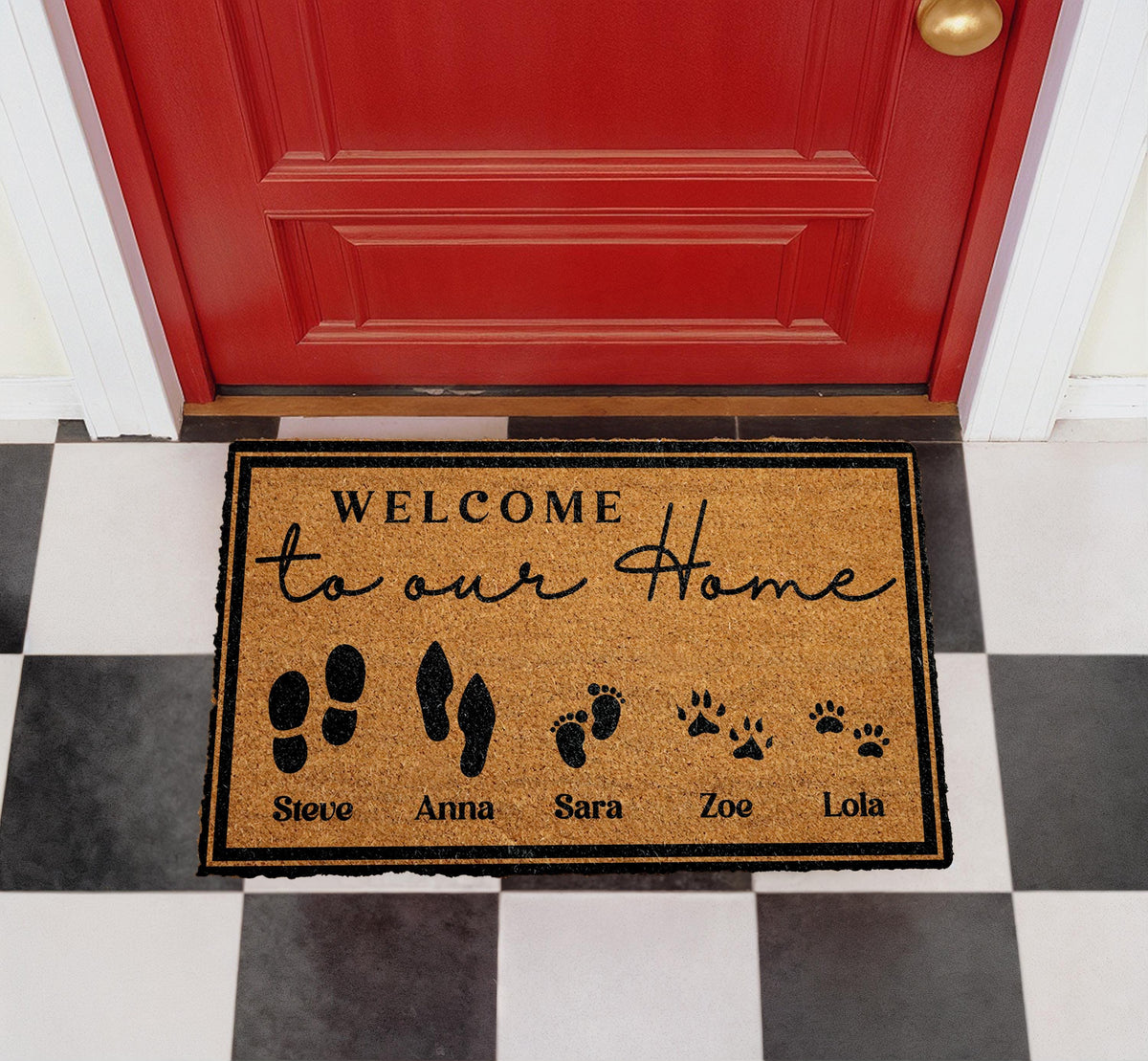 Personalized Family and Pet Names Coir Doormat