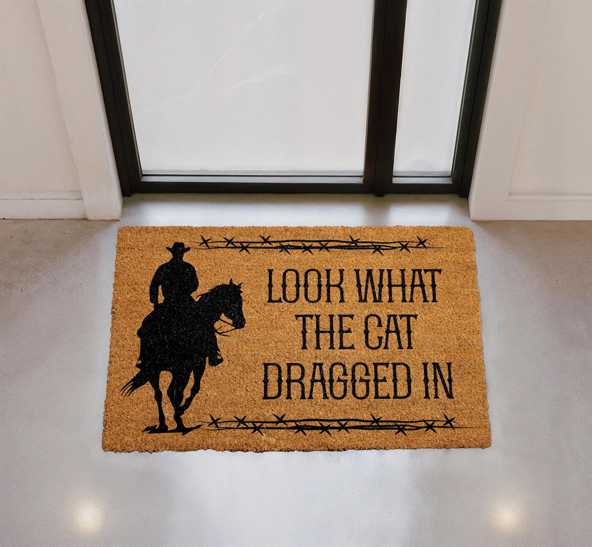 Hold Yer Horses Cowboy Outdoor Mat, Rustic Western Farmhouse Decor