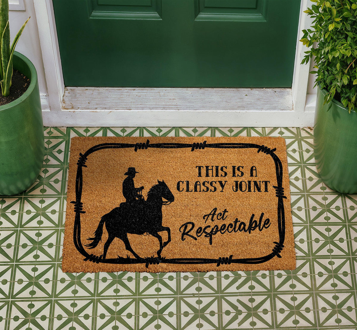 Hold Yer Horses Cowboy Outdoor Mat, Rustic Western Farmhouse Decor