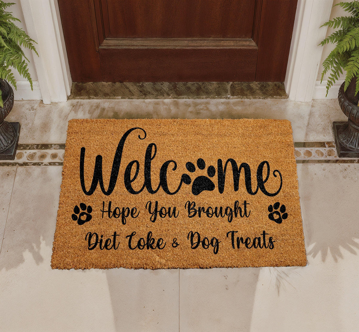 Welcome Doormat, Diet Coke Dog Treats, Humorous Coir Mat, Pet Lover Gift