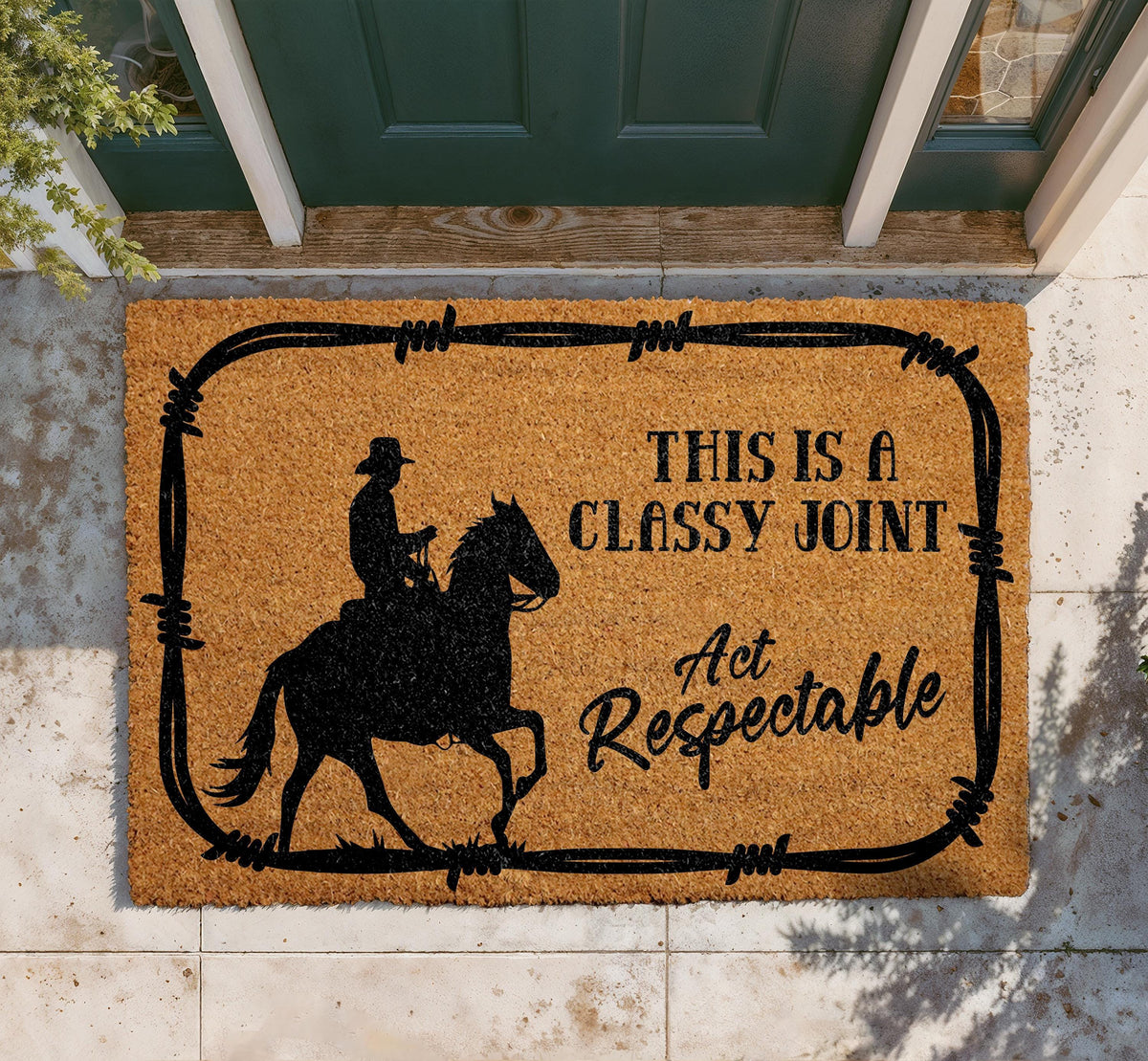 Hold Yer Horses Cowboy Outdoor Mat, Rustic Western Farmhouse Decor