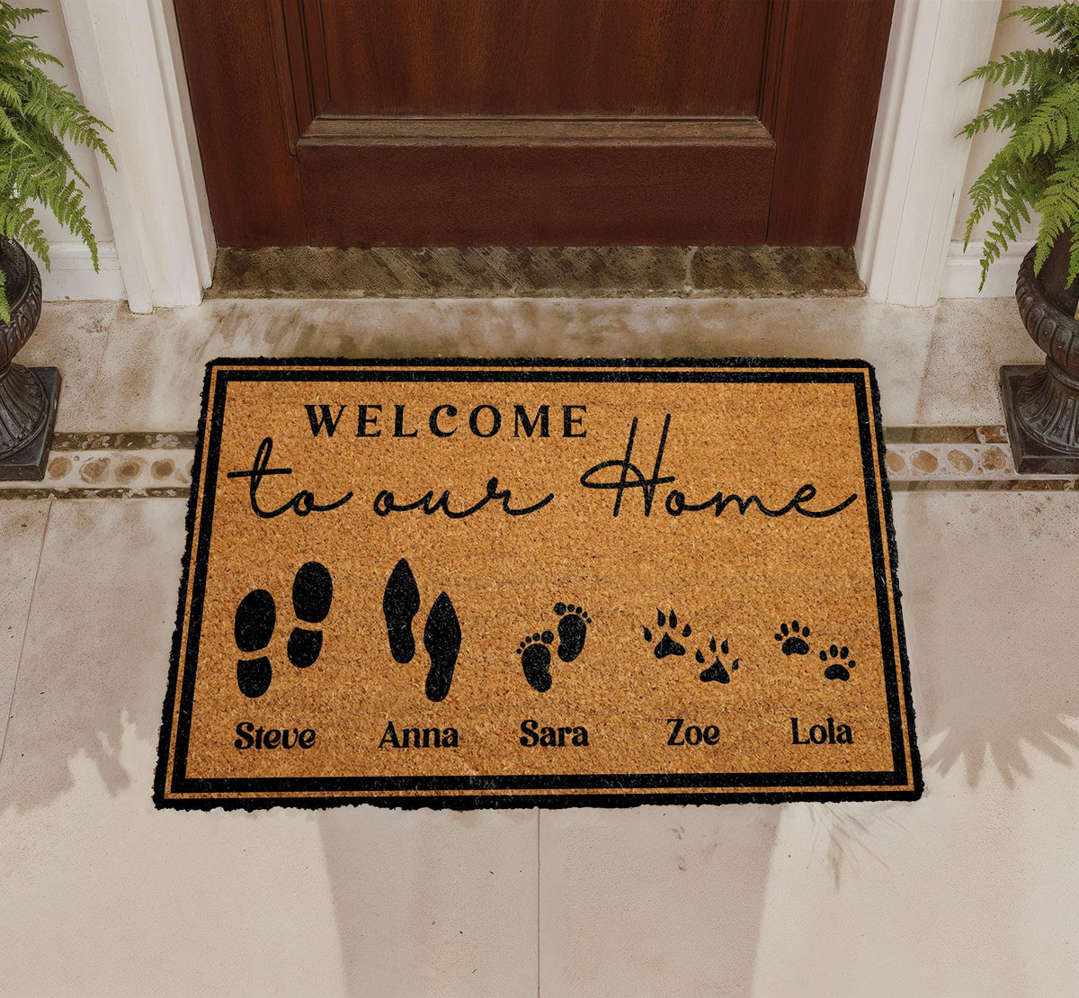 Personalized Family and Pet Names Coir Doormat